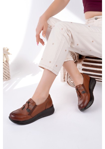 Kadın Hakiki Deri Taba Anatomik Taban Rahat Ayakkabı