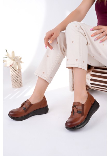 Kadın Hakiki Deri Taba Anatomik Taban Rahat Ayakkabı modelleri