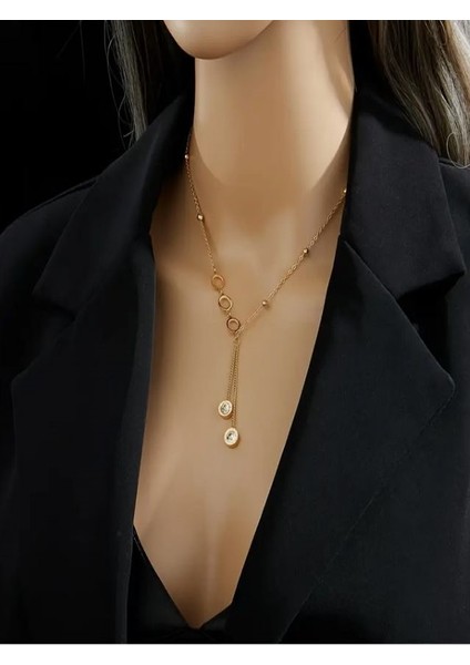 Paslanmaz Çelik Yuvarlak Kolye-Lüks Minimalist Tarz, Kadınlar Için Çok Yönlü Vintage Zincir Takı