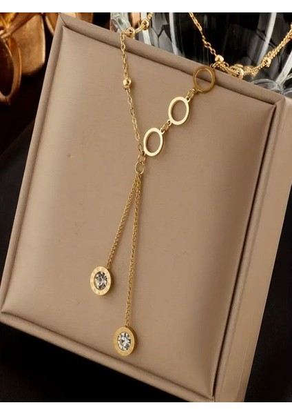 Paslanmaz Çelik Yuvarlak Kolye-Lüks Minimalist Tarz, Kadınlar Için Çok Yönlü Vintage Zincir Takı fiyatları