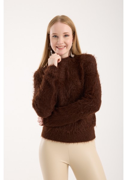 Kadın Acı Kahve Sakal Iplik Bisiklet Yaka Triko Kazak