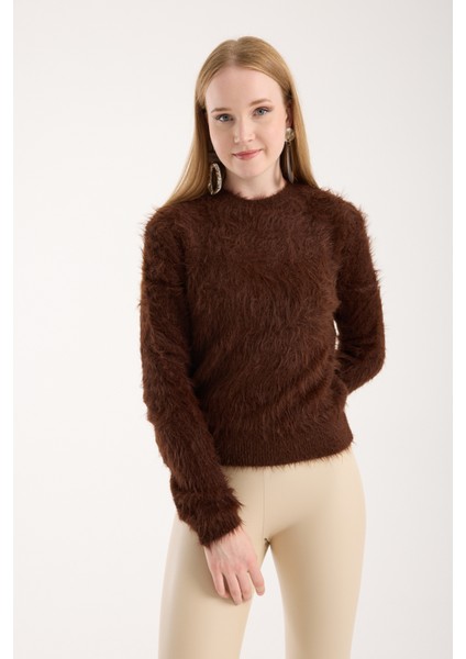 Kadın Acı Kahve Sakal Iplik Bisiklet Yaka Triko Kazak fiyatları