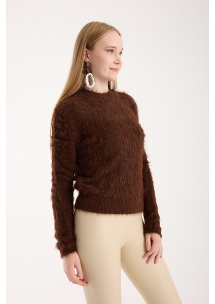 Kadın Acı Kahve Sakal Iplik Bisiklet Yaka Triko Kazak modelleri