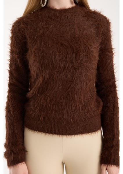 Kadın Acı Kahve Sakal Iplik Bisiklet Yaka Triko Kazak fırsatları