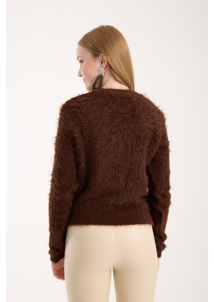 Kadın Acı Kahve Sakal Iplik Bisiklet Yaka Triko Kazak