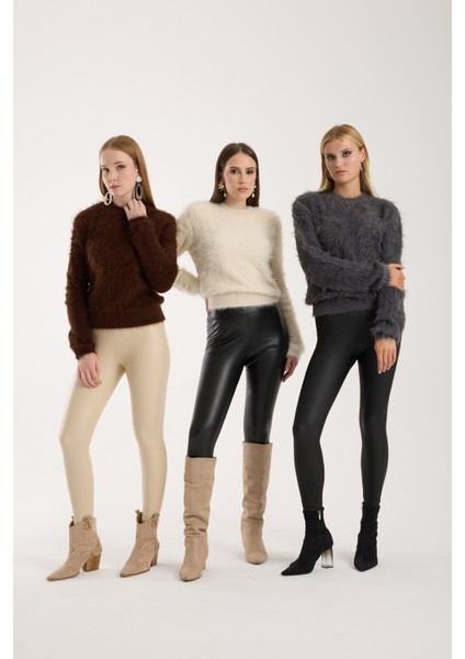 Kadın Acı Kahve Sakal Iplik Bisiklet Yaka Triko Kazak