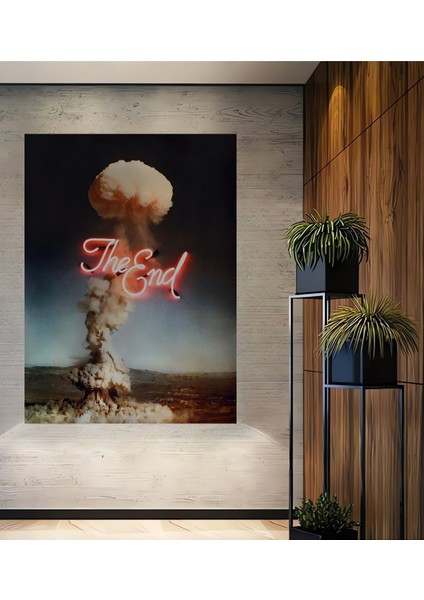 Nükleer Son Neon Görünümlü Ahşap Dekoratif Tablo Dikdörtgen Tablo