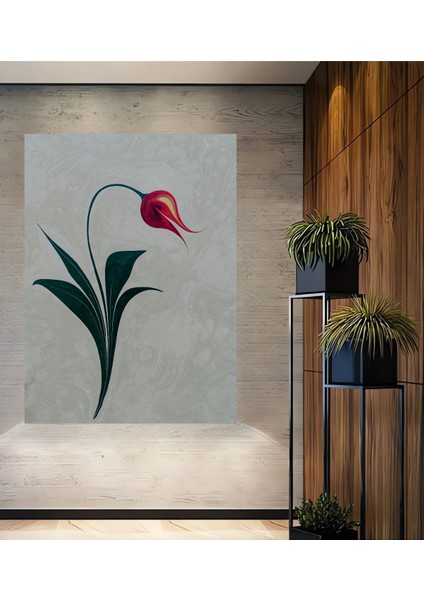 Osmanlı Lale Desenli Ahşap Dekoratif Tablo Yağlı Boya Görünümlü Sanat Eseri Dikdörtgen Tablo