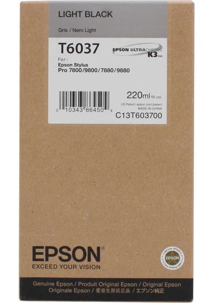 T6037-C13T603700 Açık Siyah Orijinal Kartuş