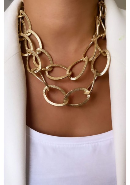 Çift Sıralı Kalın Zincir Tasarım Kolye