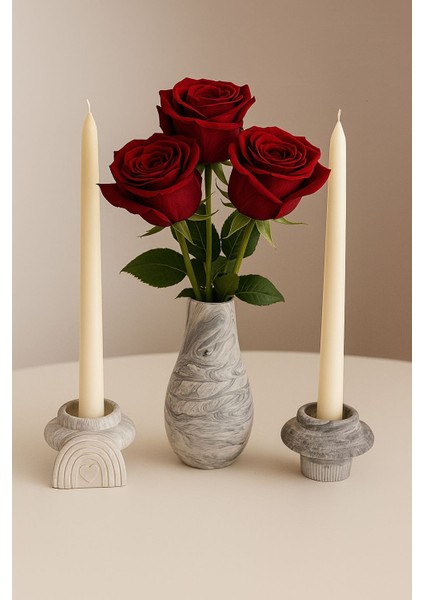 3’lü Mermer Desenli Vazo ve Mumluk Set fiyatları