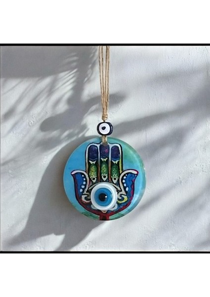 Fatma Ana Eli Desenli Nazar Boncuklu Duvar Süsü 10 cm Cam Duvar Dekoru modelleri
