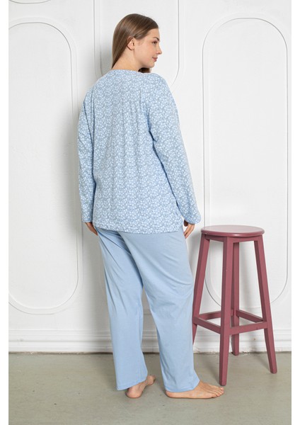 %100 Pamuklu Uzun Kollu Boydan Düğmeli Büyük Beden Kadın Pijama Takımı 206 fırsatları