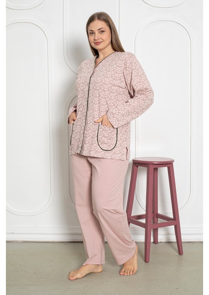 %100 Pamuklu Uzun Kollu Boydan Düğmeli Büyük Beden Kadın Pijama Takımı 206 fiyatları