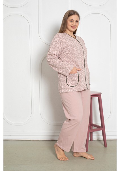 %100 Pamuklu Uzun Kollu Boydan Düğmeli Büyük Beden Kadın Pijama Takımı 206 modelleri