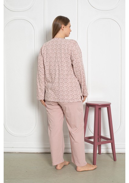 %100 Pamuklu Uzun Kollu Boydan Düğmeli Büyük Beden Kadın Pijama Takımı 206 fırsatları