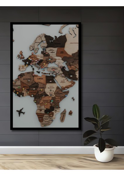 Ahşap Dünya Haritası Dekoratif Tablo Seyahat Anıları Modern Sanat Görünümlü Dikdörtgen Tablo fiyatları