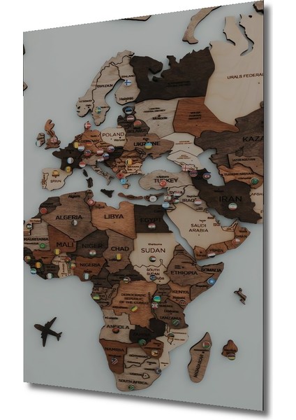 Ahşap Dünya Haritası Dekoratif Tablo Seyahat Anıları Modern Sanat Görünümlü Dikdörtgen Tablo modelleri