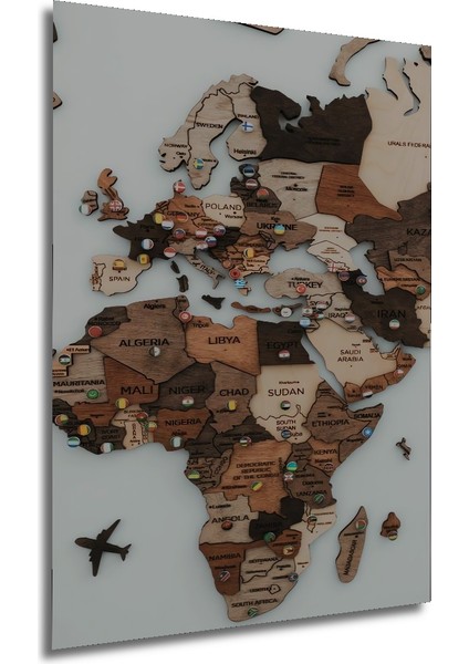 Ahşap Dünya Haritası Dekoratif Tablo Seyahat Anıları Modern Sanat Görünümlü Dikdörtgen Tablo fırsatları