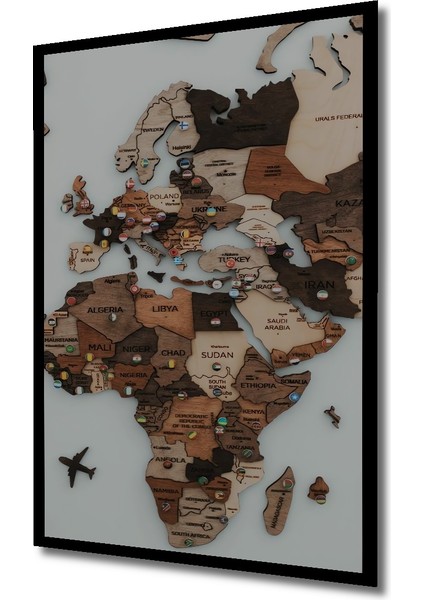 Ahşap Dünya Haritası Dekoratif Tablo Seyahat Anıları Modern Sanat Görünümlü Dikdörtgen Tablo indirimleri