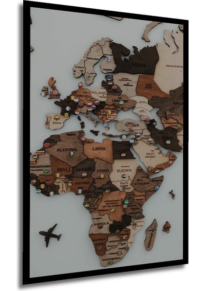 Ahşap Dünya Haritası Dekoratif Tablo Seyahat Anıları Modern Sanat Görünümlü Dikdörtgen Tablo