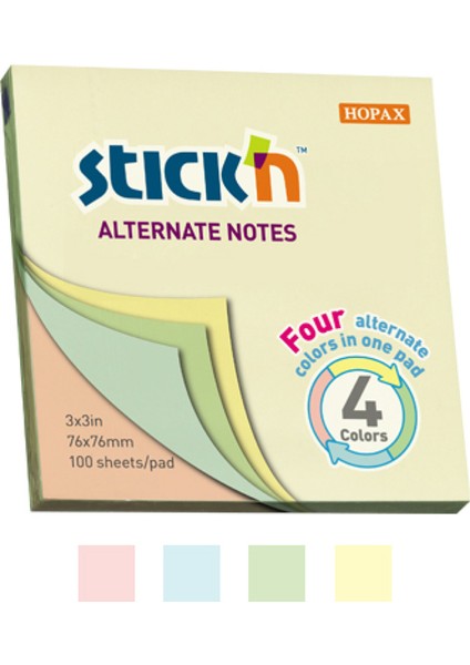 Gıpta Stıckn Yapışkanlı Not Kağıdı Pastel 4 Renk 76X76 100 Yp 21821