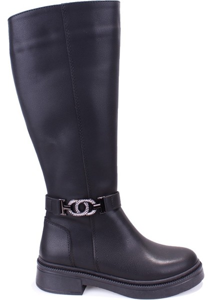 DZA07-1275107 Siyah Fermuarlı Düz Topuklu Kadın Çizme fiyatları