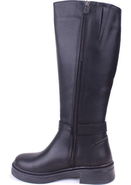 DZA07-1275107 Siyah Fermuarlı Düz Topuklu Kadın Çizme modelleri