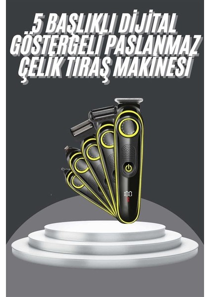 5 Başlıklı Şarjlı Tıraş Makinesi LED Ekran Saç Sakal Ense Tıraşına Uygun - F114K335-U88 fiyatları