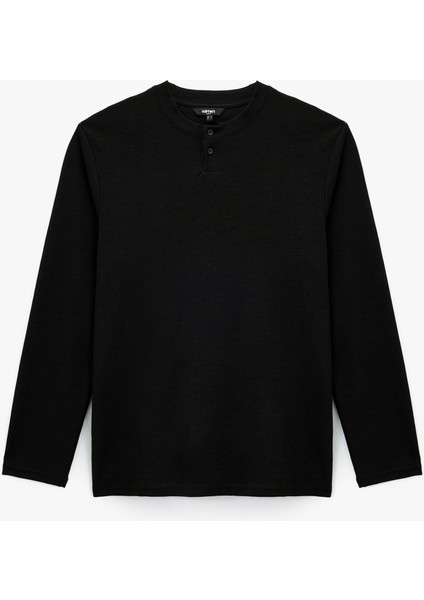 Regular Fit Düğmeli Hakim Yaka Uzun Kollu Tişört