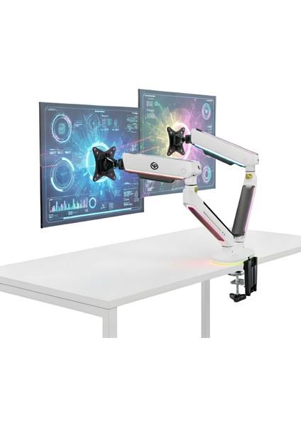 STD54024HLW Elysium 27"-35" Amortisörlü Rgb Profesyonel Gaming Vesa Çift Kol Monitör Tutucu