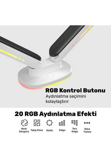 STD54024HLW Elysium 27"-35" Amortisörlü Rgb Profesyonel Gaming Vesa Çift Kol Monitör Tutucu fırsatları