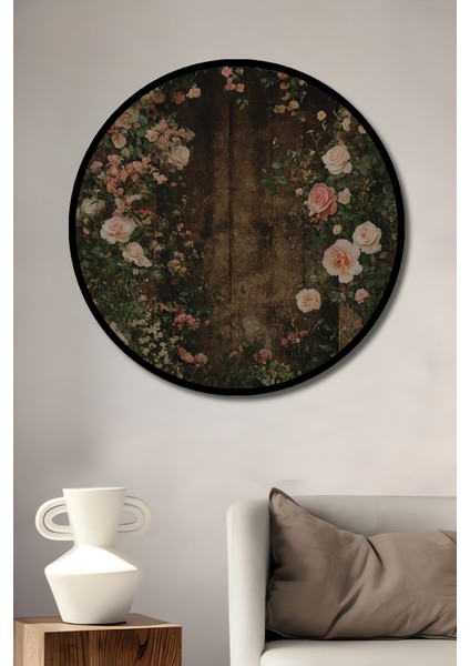Ahşap Dekoratif Tablo Gızemlı Gül Bahçesi Yağlı Boya Görünümlü Sanat Eseri Yuvarlak Tablo fiyatları