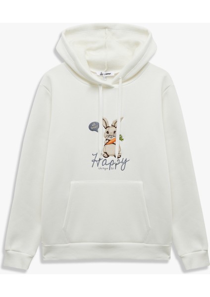 Üç Iplik Şardonlu Nakış Detaylı Kanguru Cepli Kapüşonlu Sweatshirt modelleri