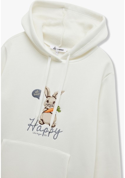 Üç Iplik Şardonlu Nakış Detaylı Kanguru Cepli Kapüşonlu Sweatshirt indirimleri