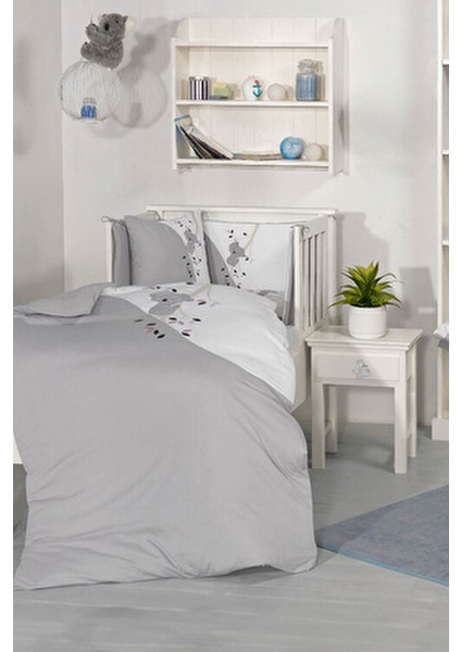 Bebek 7li Uyku Seti %100 Pamuk 100X150CM Gri Koala Nevresim Takımı 70X140 Lastikli Çarşaf
