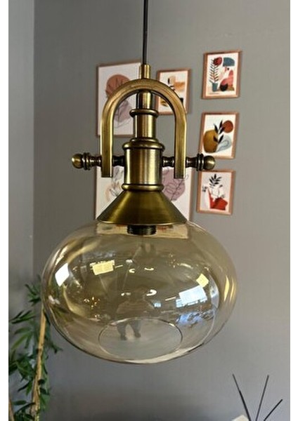 Solvia Cam Bal Rengi Tekli Avize Gemici Eskitme Başlık Retro Sarkıt Lamba Salon Aydınlatma