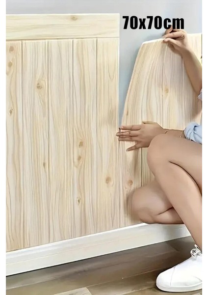 4 Adet, 70X70CM 0,50M² 3D Meşe Ahşap Lambri Görünüm Kendinden Yapışkanlı Duvar Kağıdı Kaplama Panel Köpük -AD05