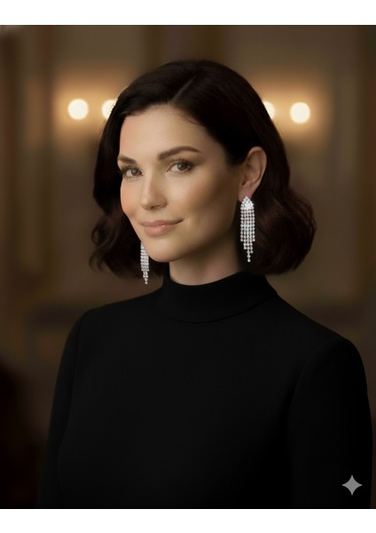 Gümüş Rengi Kristal Taşlı Uzun Sarkık Küpe - Avize Stil Parlak Damla Model Kadın Takı fiyatları