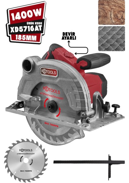 XD5716AT 1400W 185 mm Devir Ayarlı Daire Testere