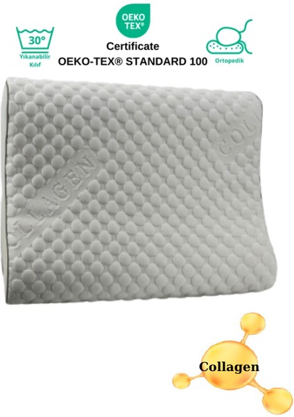 Morvella Kolajen Güzellik Yastığı, Medikal Çift Taraflı Ortopedik Visco Yastık 51X41X13-11CM 1350GR