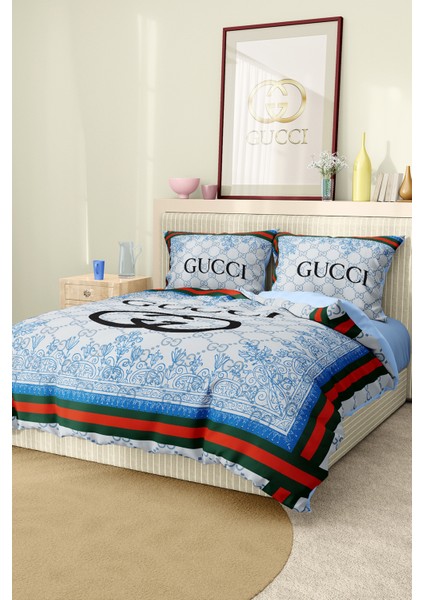 Nevresim Takımı Çift Kişilik Pamuklu Saten Kumaş 6 Parça 3D Dijital Baskı Duvet Cover Set Model No: