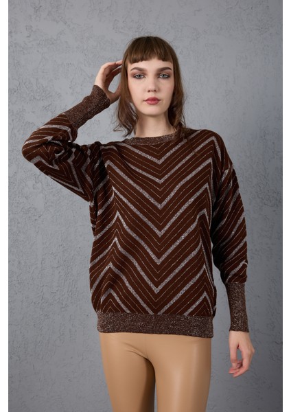 Kadın Acı Kahve Geniş Manşetli Bisiklet Yaka Sim Desenli Triko Bluz fiyatları