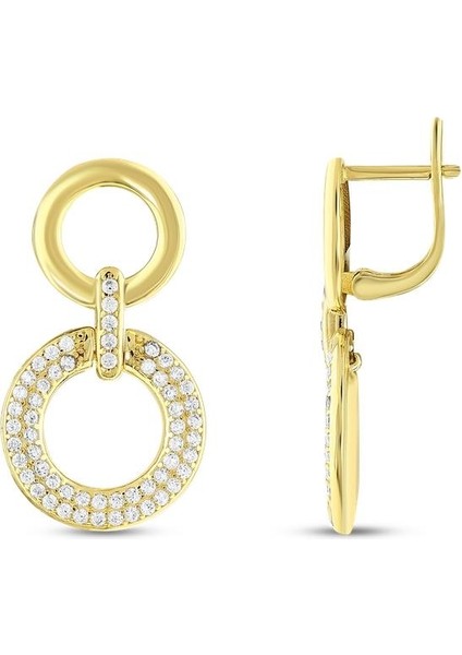 Taşlı Tasarım Altın Küpe - 14K