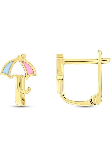 Şemsiye Figürlü Altın Çocuk Küpe - 14K