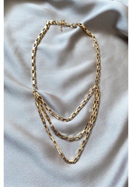 Üç Sıralı Geometrik Zincir Gold Kolye fiyatları