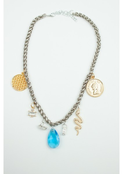 Gümüş Renk Zincir Charm Kolye