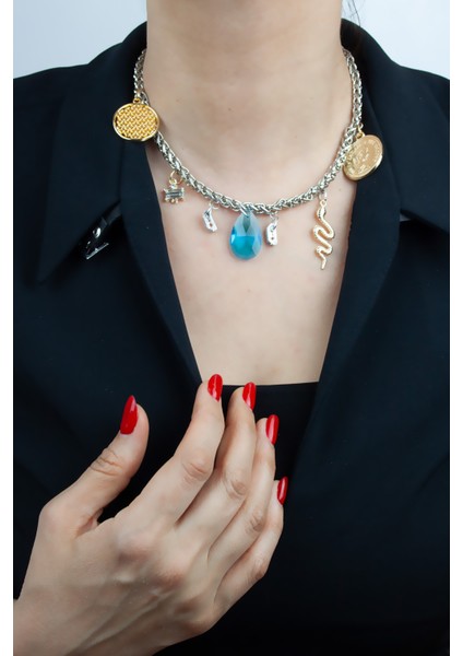 Gümüş Renk Zincir Charm Kolye modelleri