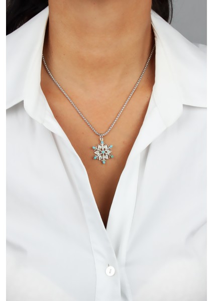 Zirkon Taşlı Kartanesi Figür Uçlu Gümüş Renk Çelik Kolye