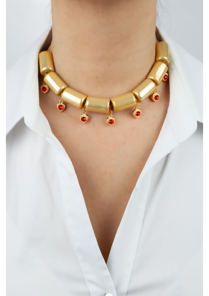 Kırmızı Kristal Kalp Sallantılı Özel Tasarım Kolye